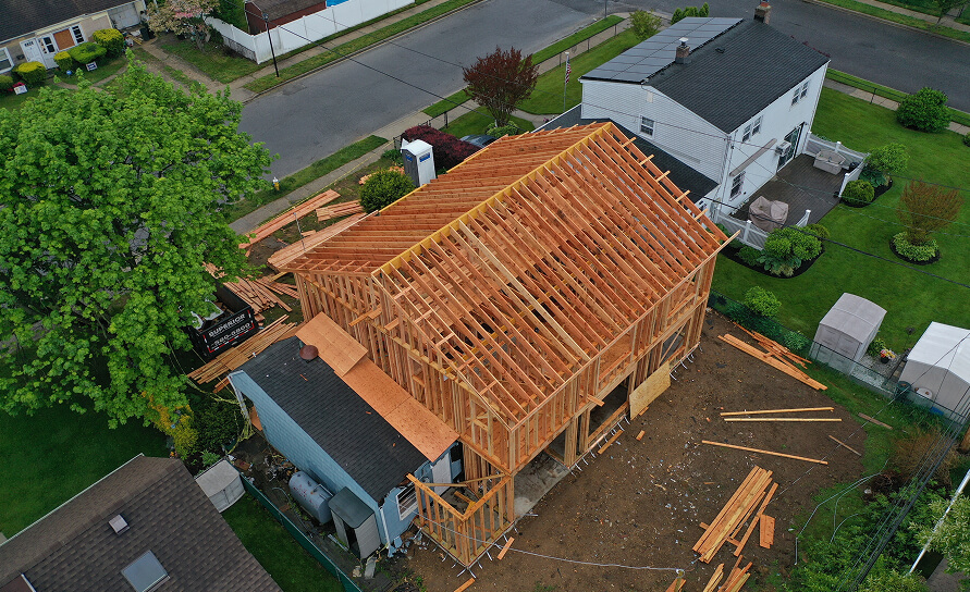 aerial view custom wood framing second floor addition levittown ny2